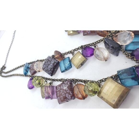 Vintage Multi-Strand Beaded Necklace Chunky Faceted Acrylic Resin Geometric Fun - Picture 5 of 7
